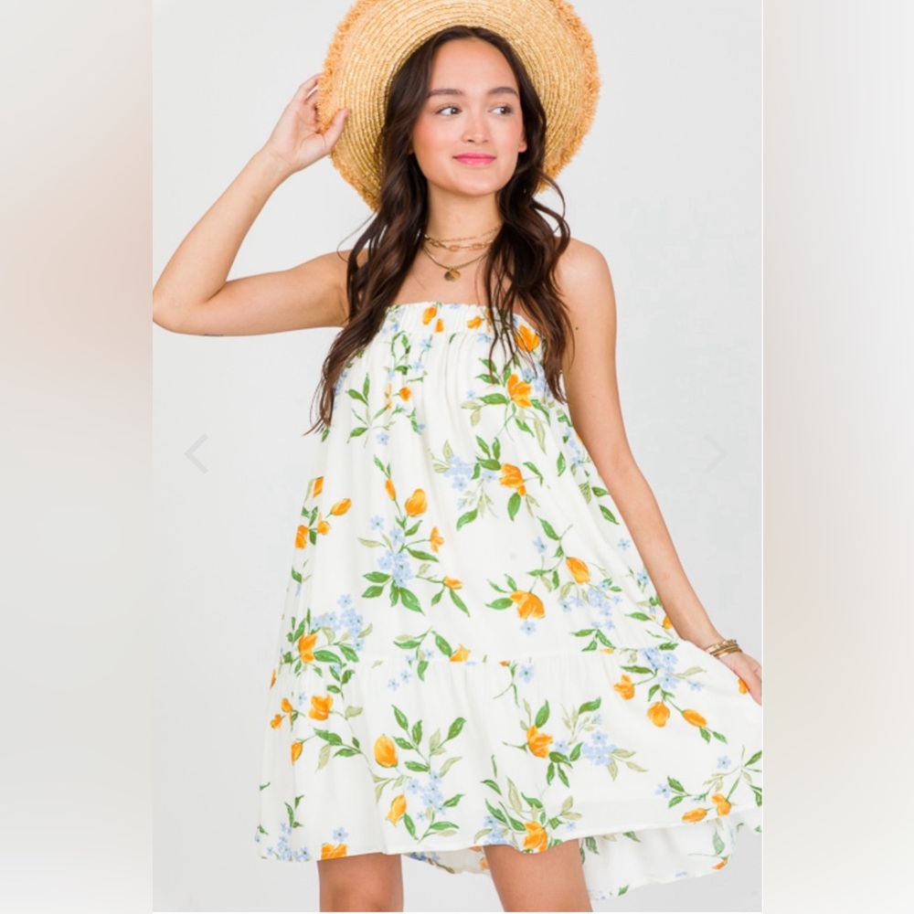 RE BLU mini Dress or skirt size small-medium cream floral lined summer straps